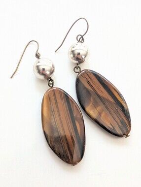 Vintage Bohemian Style Faux Wood Beaded Long Boho Festival Nature Hook Earrings